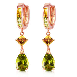 14K. HUGGIE EARRING WITH DANGLING PERIDOT & CITRINES (Rose Gold)